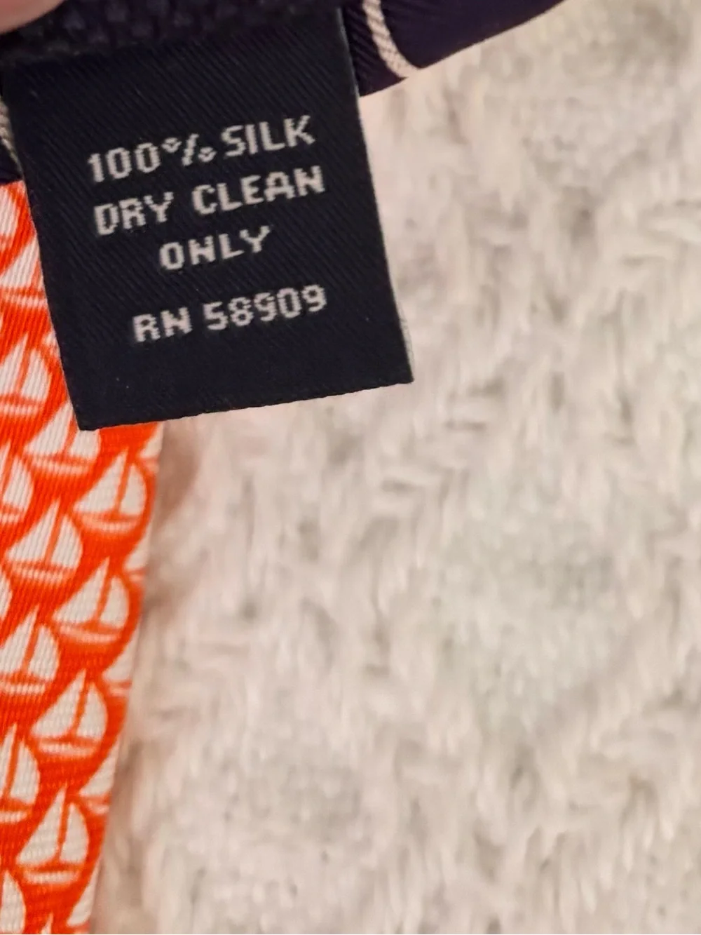 Roundtree & York orange micro sailboat print silk tie made USA preppy nautical
